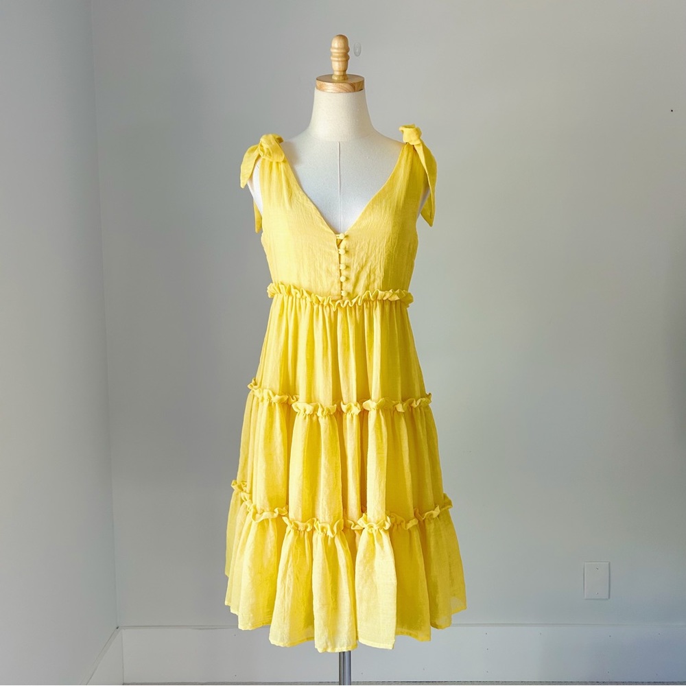 Free The Rose Yellow Tiered Tie Shoulder Mini Dress